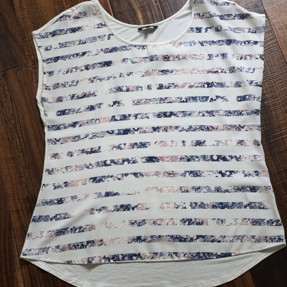 RW&CO. Asymmetrical Blue and White Top, Size L